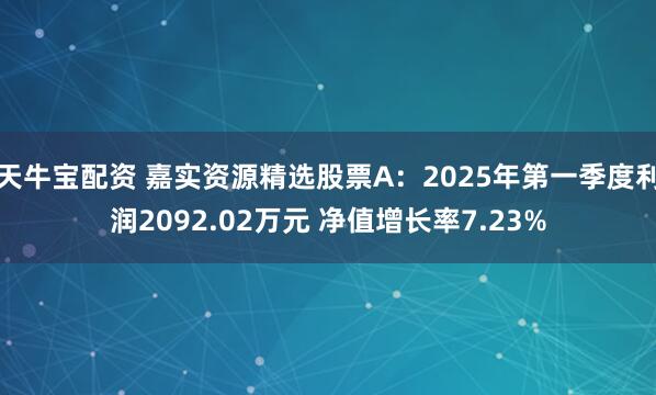 天牛宝配资 嘉实资源精选股票A：2025年第一季度利润2092.02万元 净值增长率7.23%