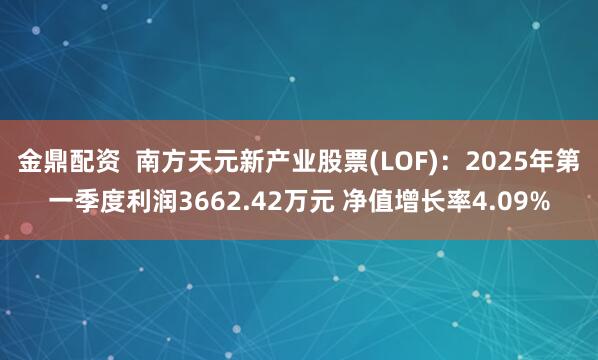 金鼎配资  南方天元新产业股票(LOF)：2025年第一季度利润3662.42万元 净值增长率4.09%